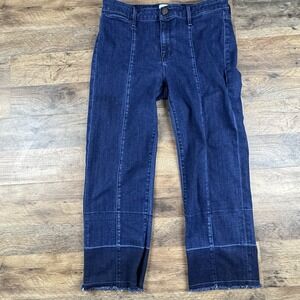 Parker Smith Womens Straight Leg Pleat Jeans 12/31 Dark Wash Stretch Two-toned